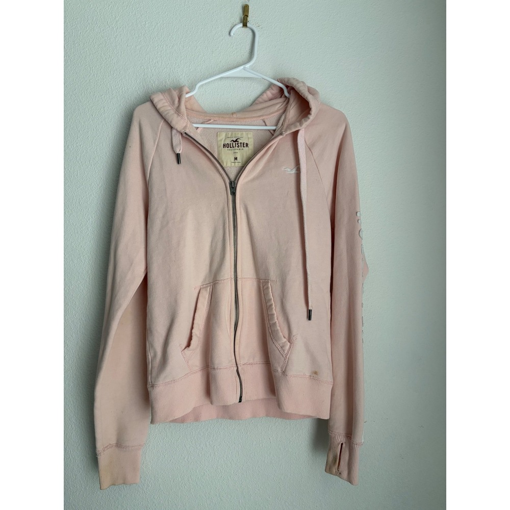 Hollister California Pink Full Zip Hoodie Sweatshirt Thumbholes Womens Medium